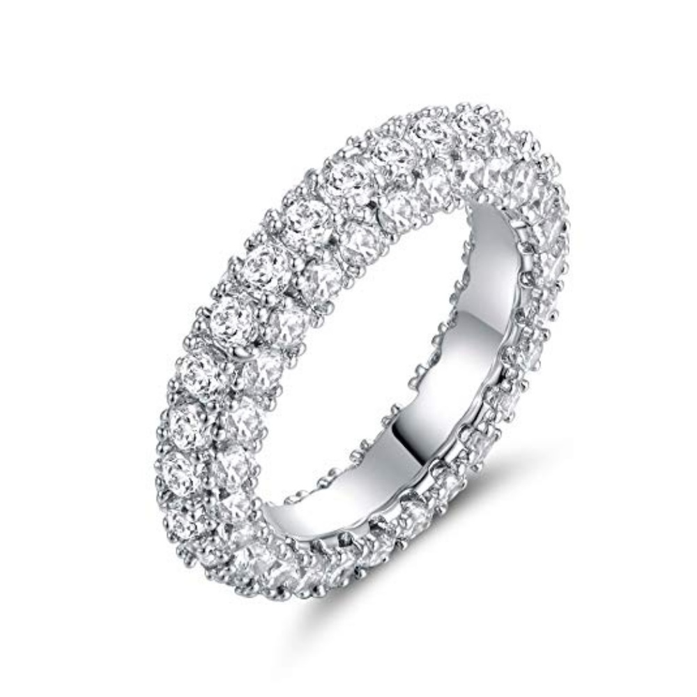 18k White Gold Plated Cubic Zirconia Eternity Band - Picture 1 of 5